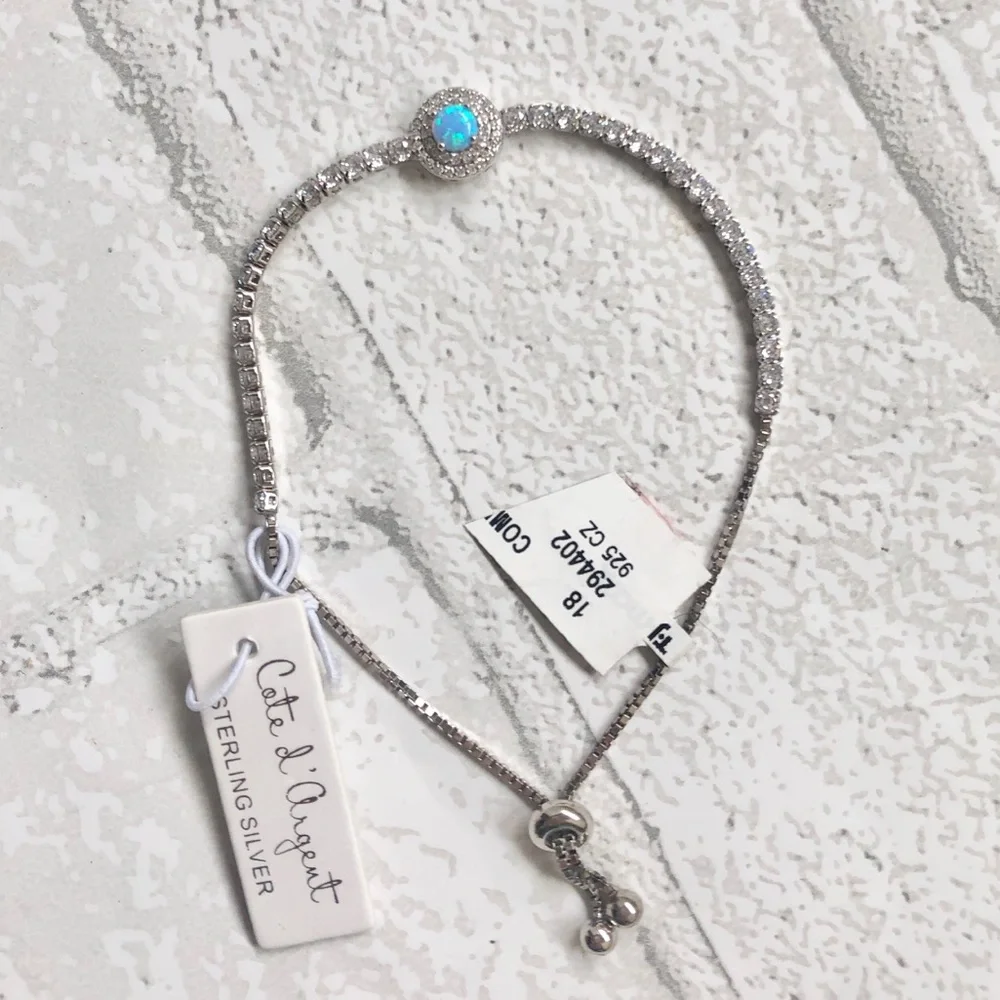 Cote d'Argent NWT Sterling Silver Blue Opal & CZ Bolo Toggle Bracelet
